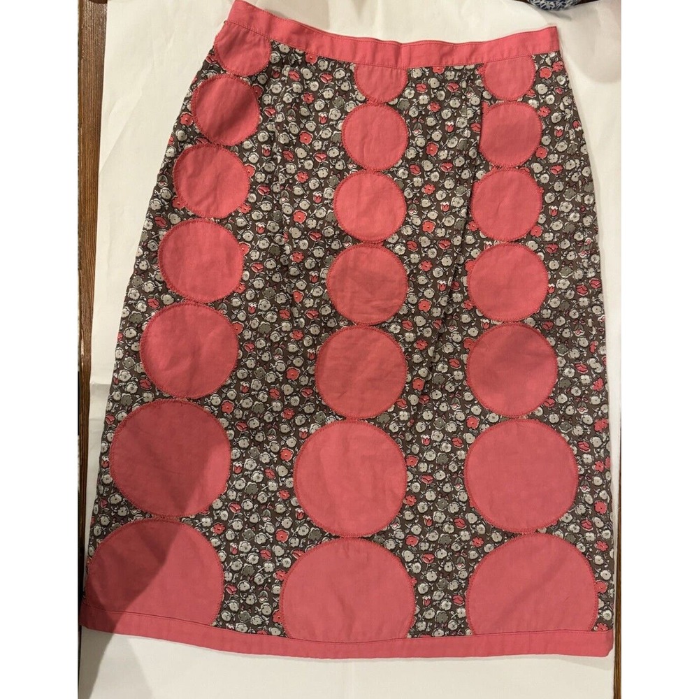 Boden Womens US 2 Cotton Skirt Pink Brown Pattern A-line Polka Dot Spring Cotton